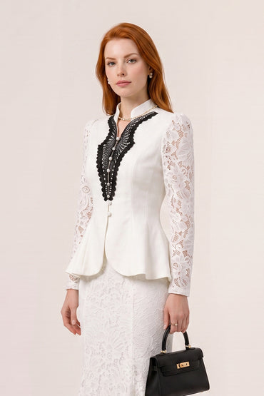 Lace Patchwork Peplum Mermaid Tailored Skirt Sets
