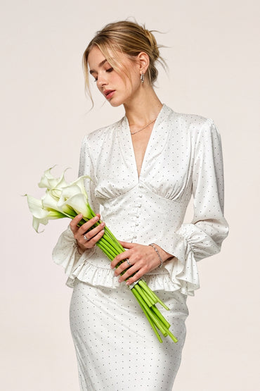 Polka Dot Button Peplum Suit Classy Gala