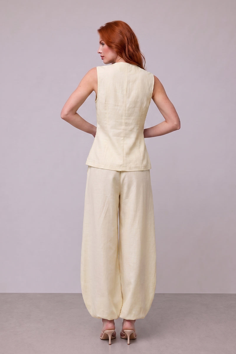Sleeveless Button Vest Wide Leg Tailored Sets