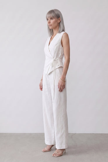 V Neck Wrap Tie Wide Leg Tailored Sets