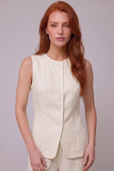 Sleeveless Button Vest Wide Leg Tailored Sets