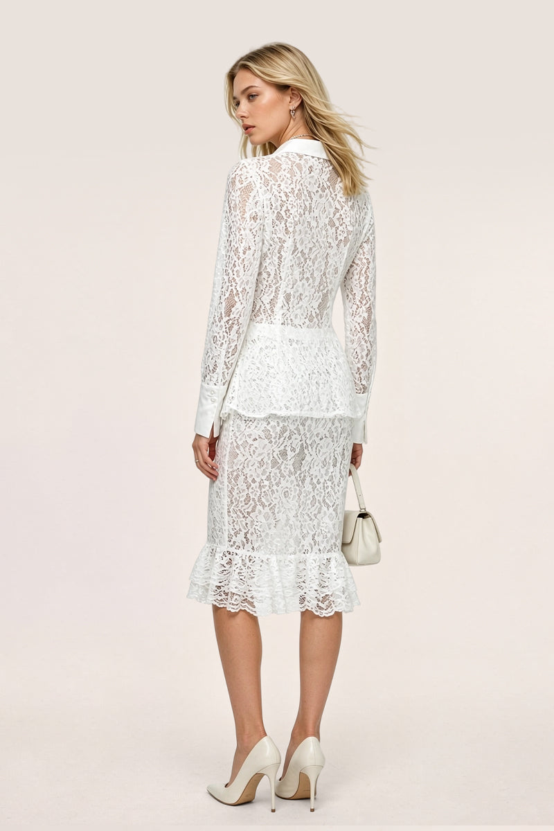 Lace Button Down Skirt Set Beach Chic