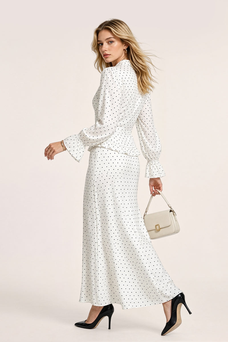 Polka Dot Button Peplum Suit Classy Gala