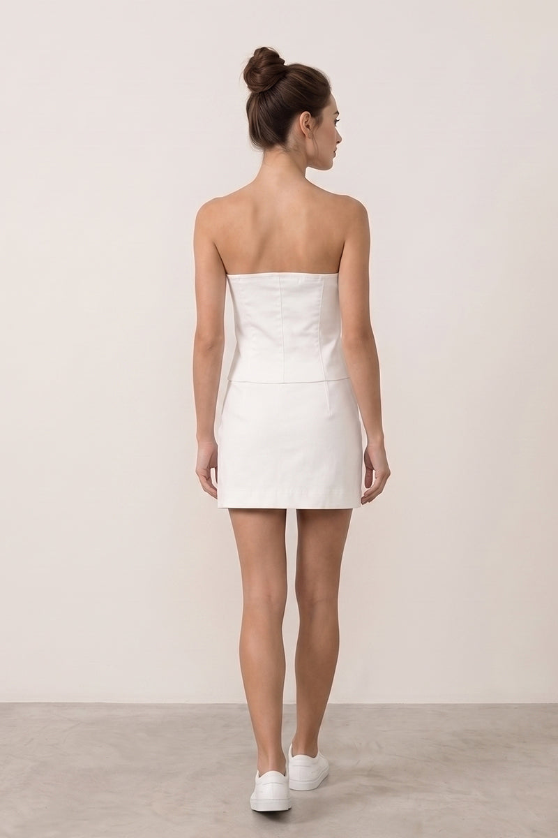 Strapless Button Tube Vest Tailored Mini Skirt Sets