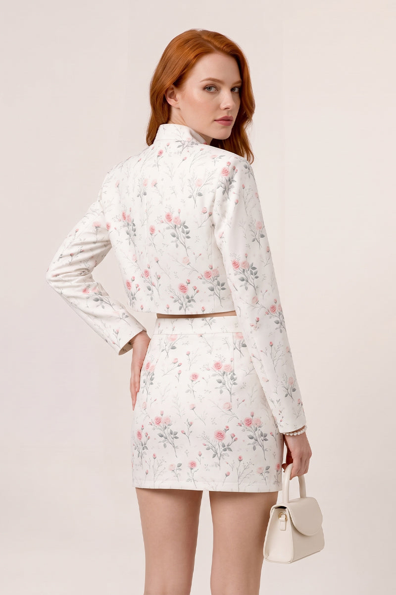Travel Blazer Mini Floral Skirt Set Wrinkle Free