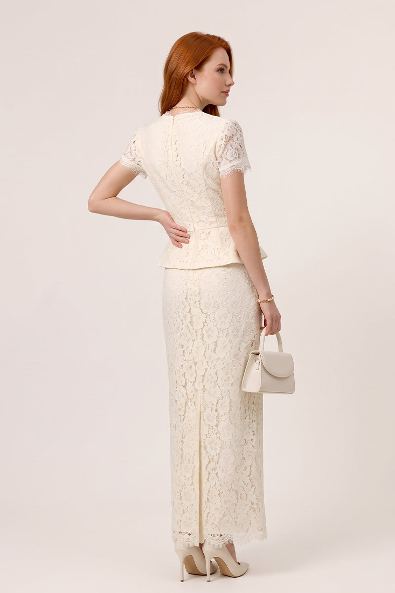 Lace Peplum Maxi Skirt Set Wedding Guest Lined