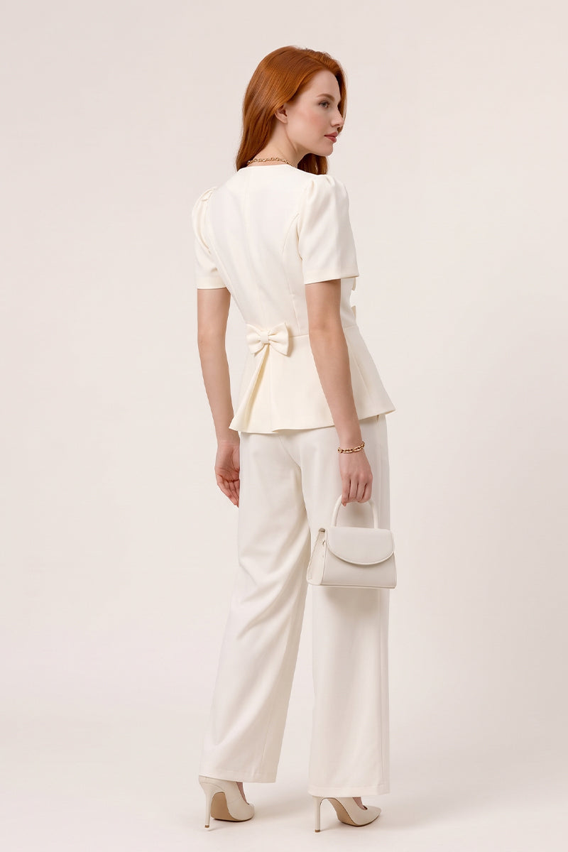 Bow Knot Short Sleeve Wide Leg Tailored Sets