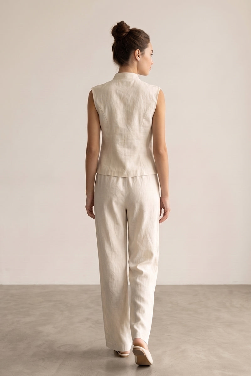 Mandarin Collar Knot Vest Wide Leg Pants Tailored Sets