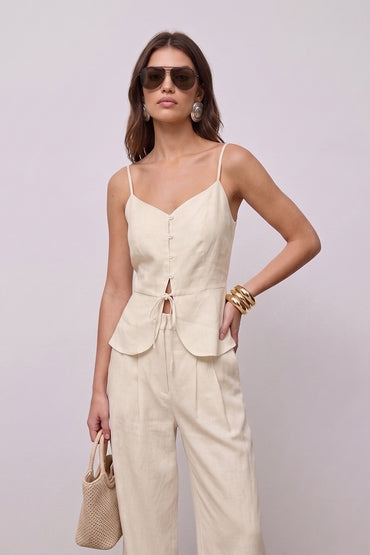 Linen Camisole Peplum Wide Leg Tailored Pant Sets