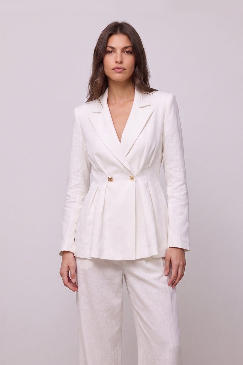 Double Breasted Pleated Wide Leg Tailored Sets