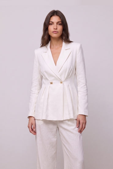 Double Breasted Pleated Wide Leg Tailored Sets