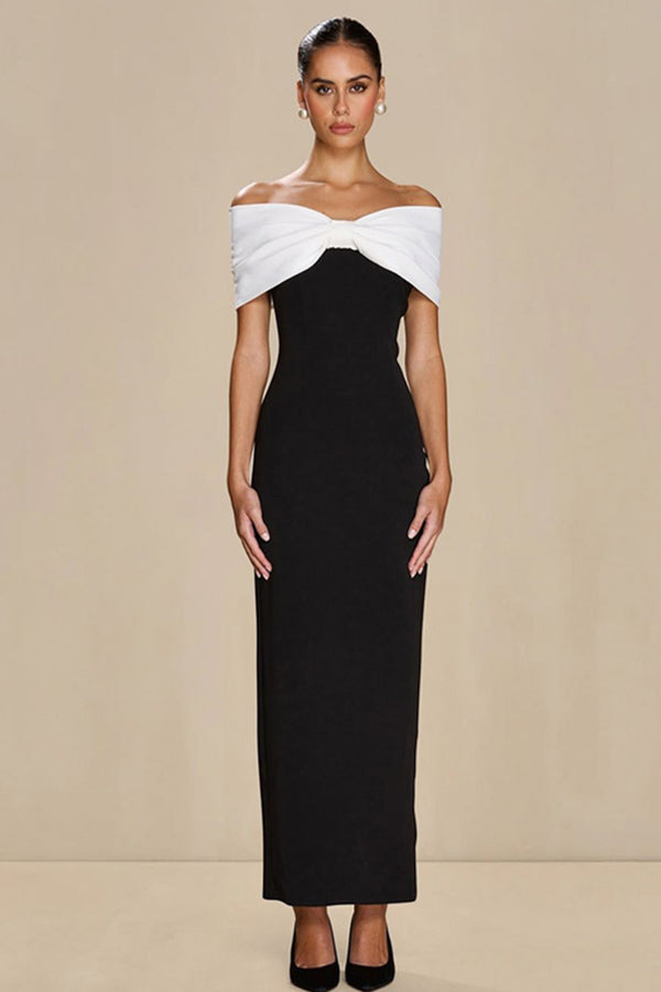 Bow Accent Off Shoulder Bodycon Maxi Dress