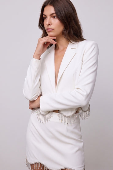 Rhinestone Fringe Scalloped Tailored Mini  Skirt Sets