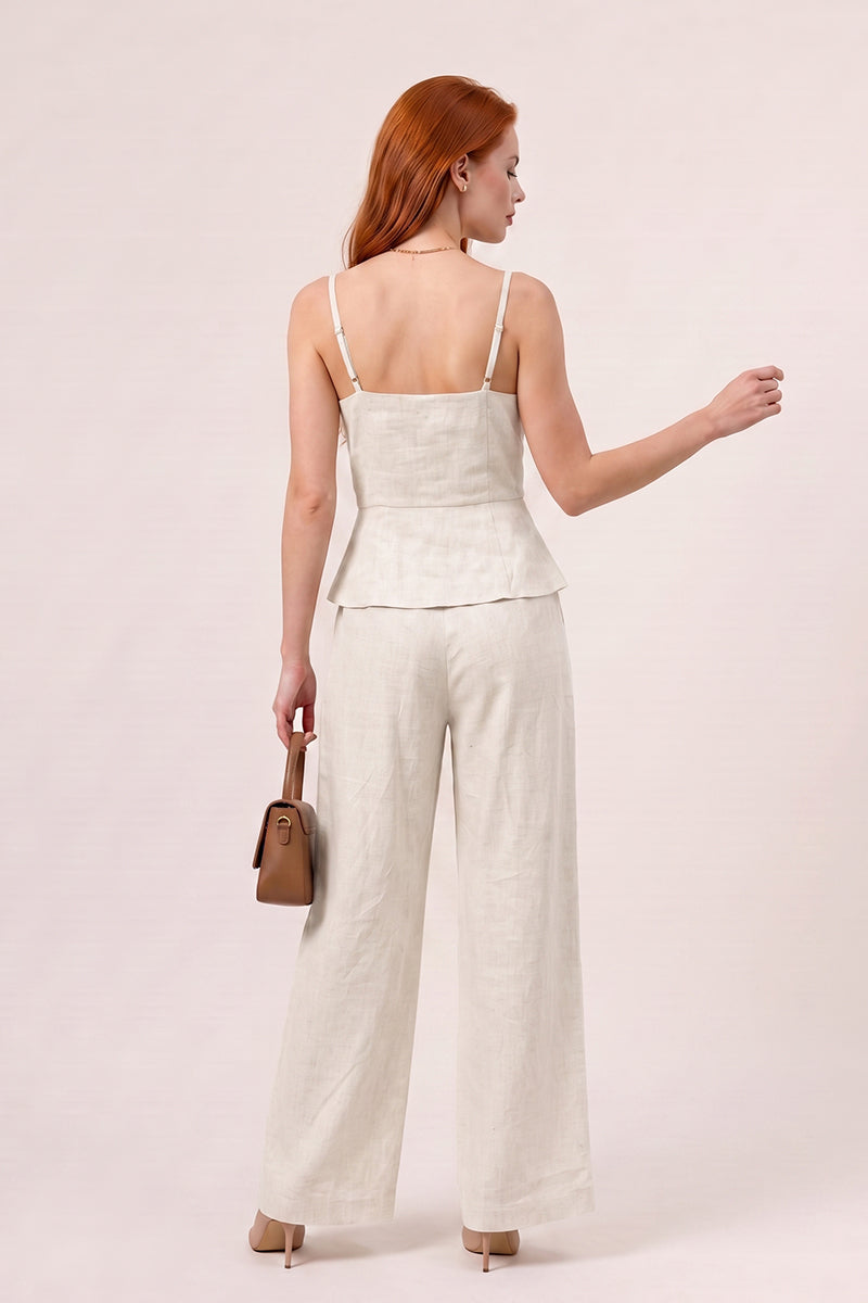 Linen Camisole Peplum Wide Leg Tailored Pant Sets