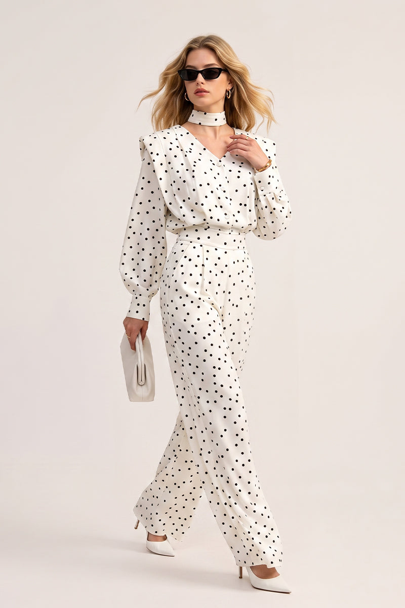 Polka Dot Long Sleeve Wide Leg Tailored Sets