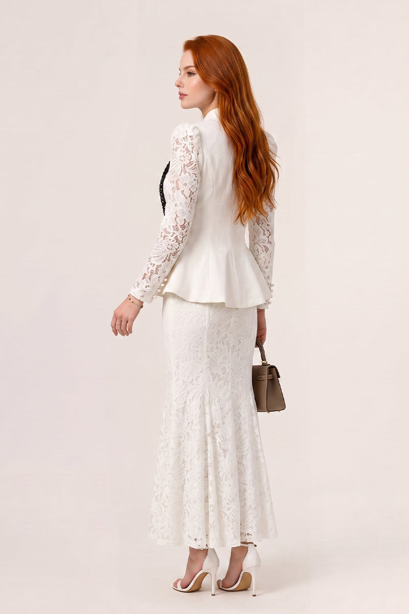 Lace Patchwork Peplum Mermaid Tailored Skirt Sets