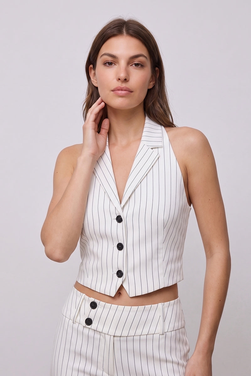 Halter Backless Stripe Wide Leg Tailored Sets