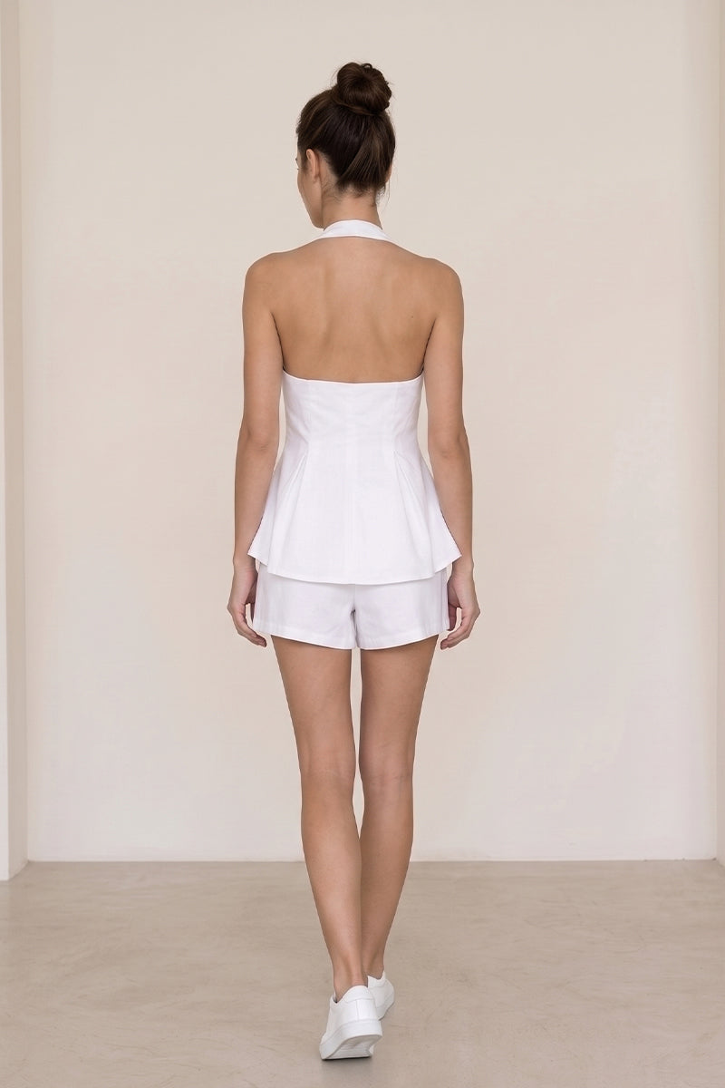 Halter Backelss Button Peplum Vest Tailored Shorts Sets