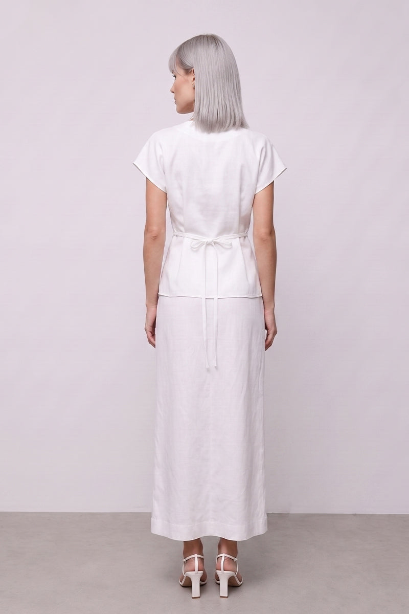 V Neck Tie Waist Tailored Skirt Sets