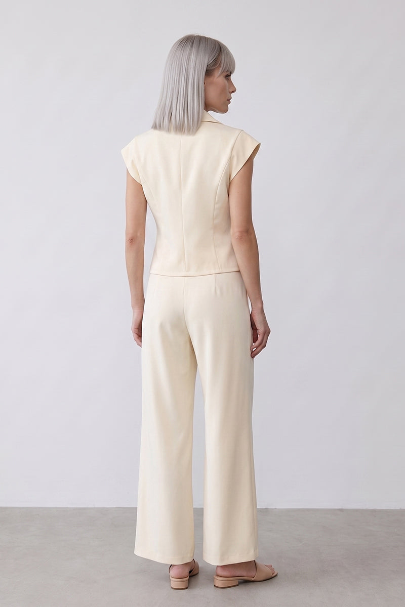 Notch Lapel Sleeveless Wide Leg Tailored Sets