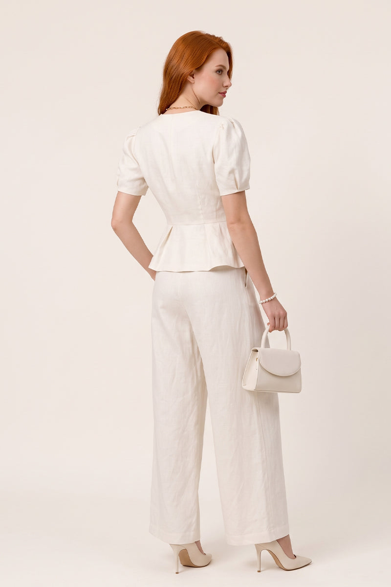 Round Neck Peplum Pant Set Brunch Comfortable