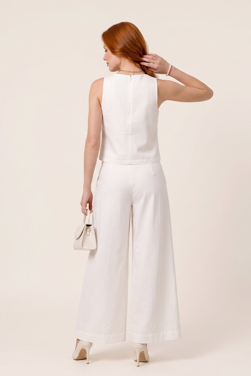 Round Neck Sleeveless Wide Leg Tailored Sets