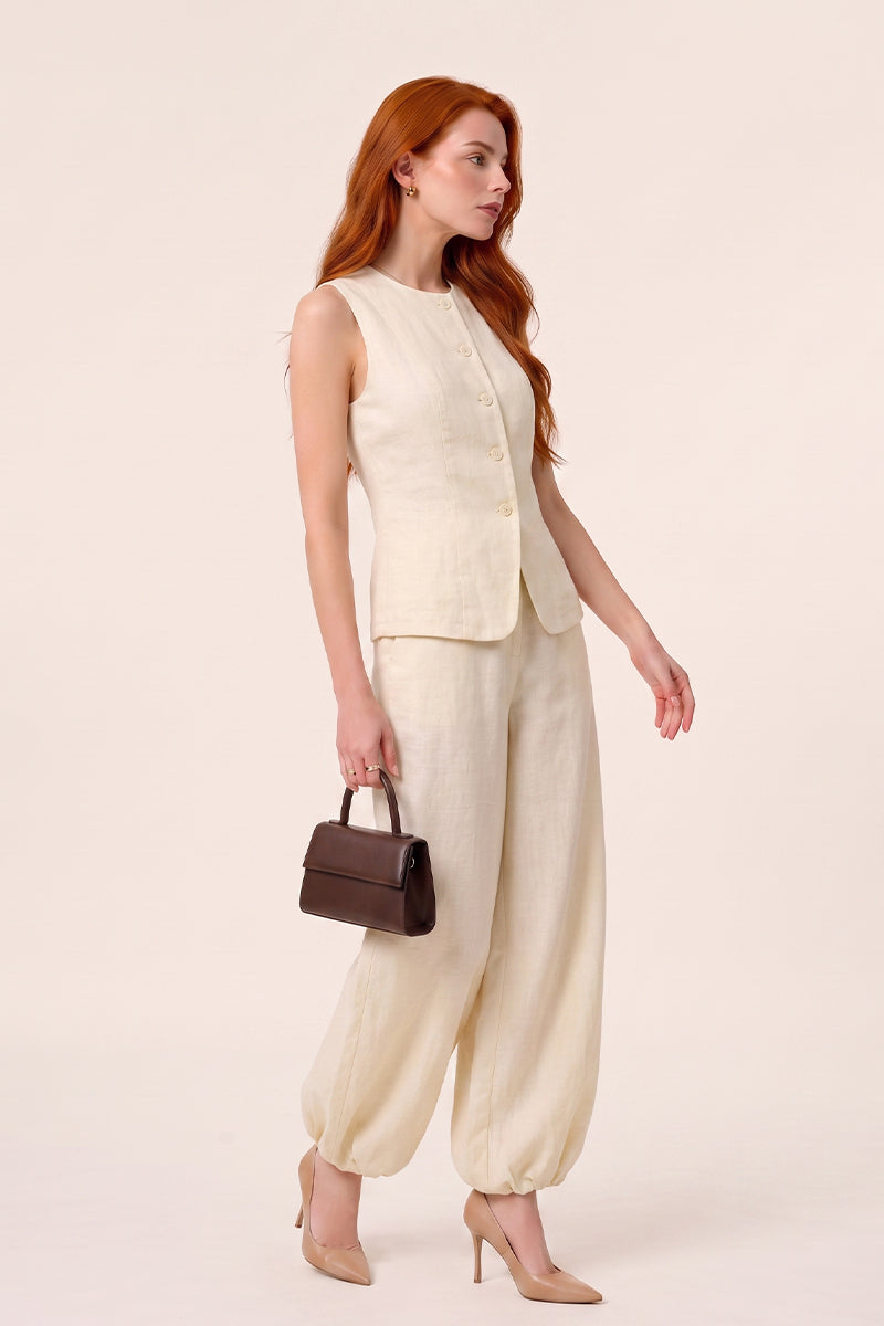 Sleeveless Button Vest Wide Leg Tailored Sets