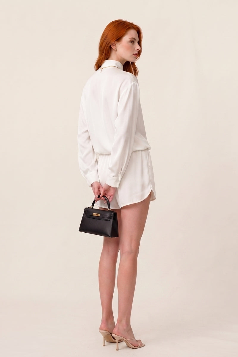 Mandarin Collar Long Sleeve Tailored Shorts Sets