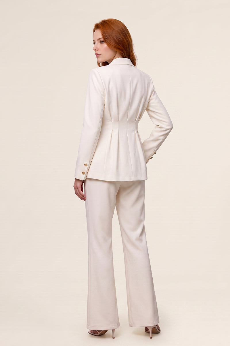Double Breasted Pleated Wide Leg Tailored Sets