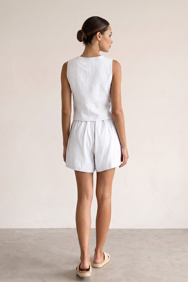 V Neck Asymmetric Button Pleated Tailored Shorts Sets
