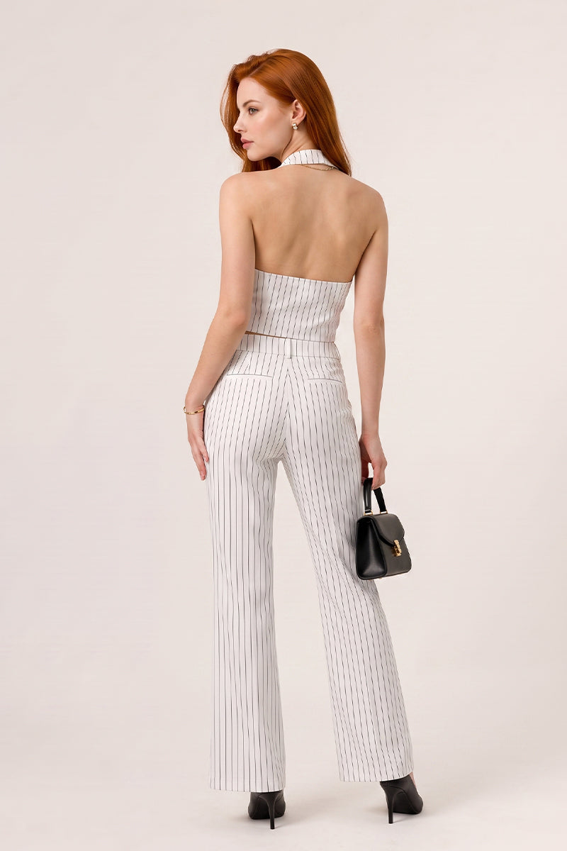 Halter Backless Stripe Wide Leg Tailored Sets