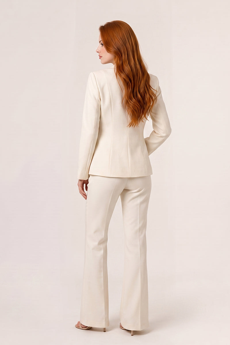 Gold Button Minimalist Round Neck Tailored Pants Sets