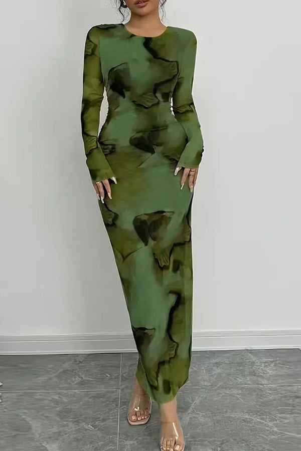 Tie Dye Print Long Sleeve Bodycon Dress