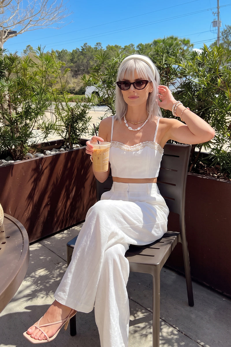 Pearl Trim Cami Wide Leg Tailored Sets