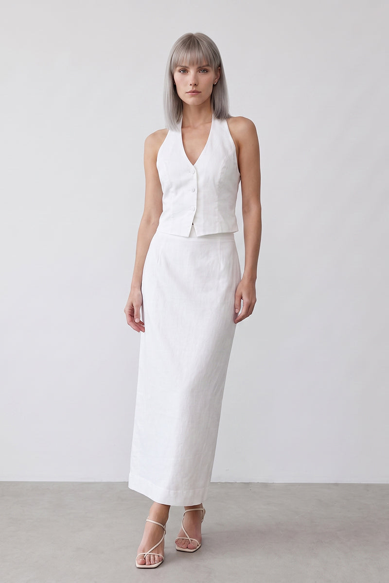 Halter Backless Tie Split Tailored Skirt Set