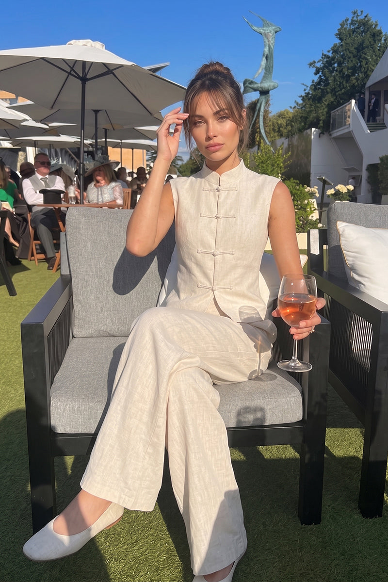 Mandarin Collar Knot Vest Wide Leg Pants Tailored Sets