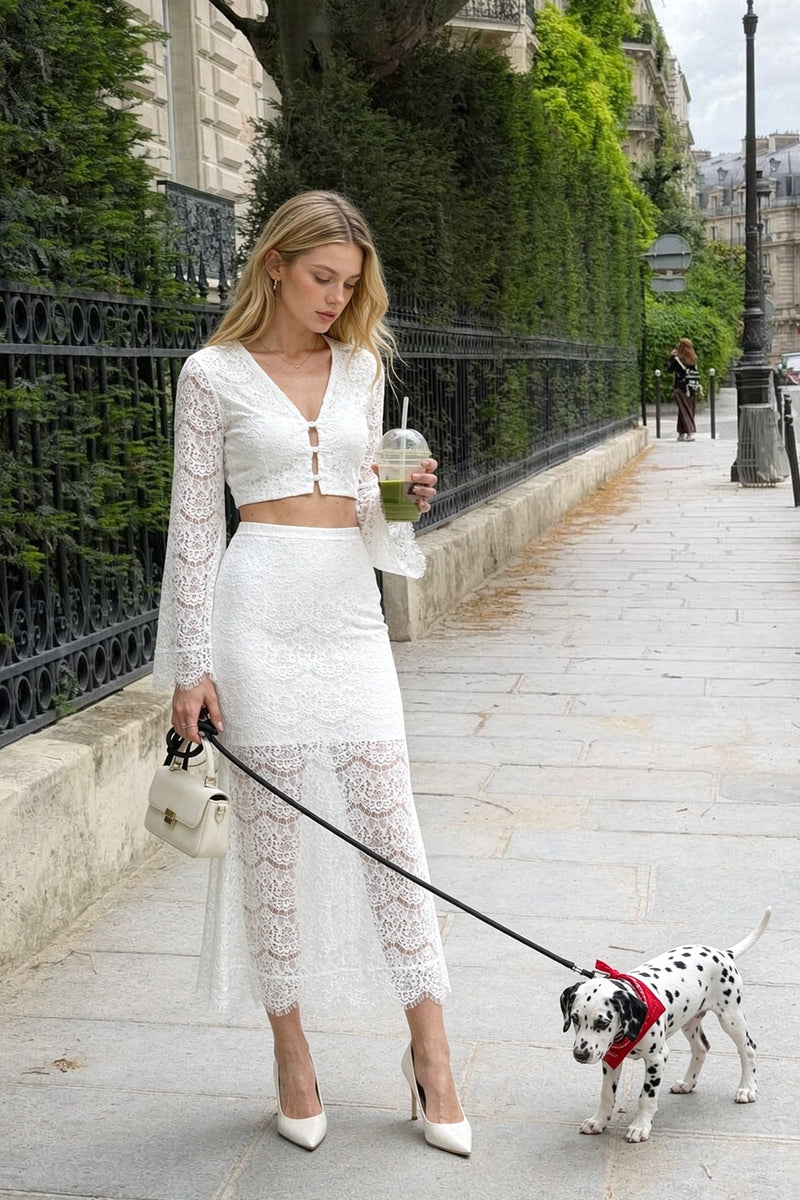 Bell Sleeve Lace Maxi Set Vacation Lined