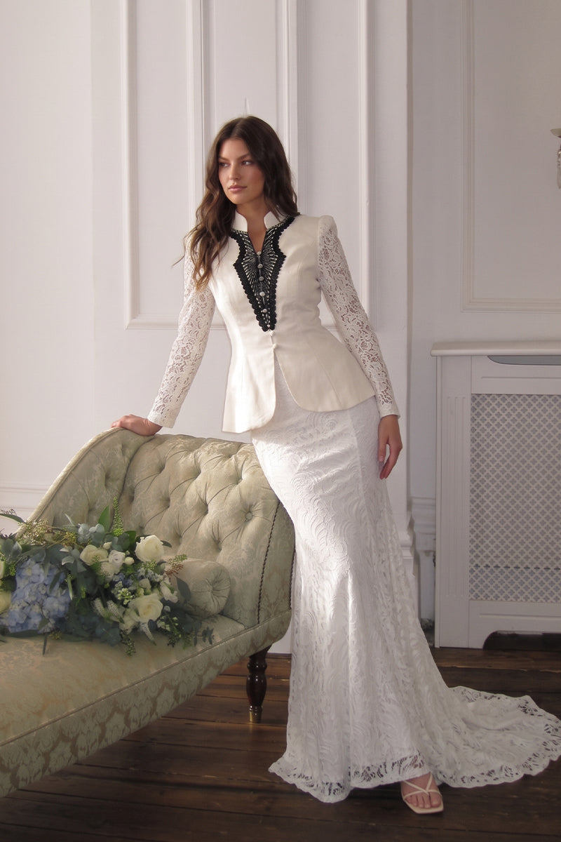 Lace Patchwork Peplum Mermaid Tailored Skirt Sets