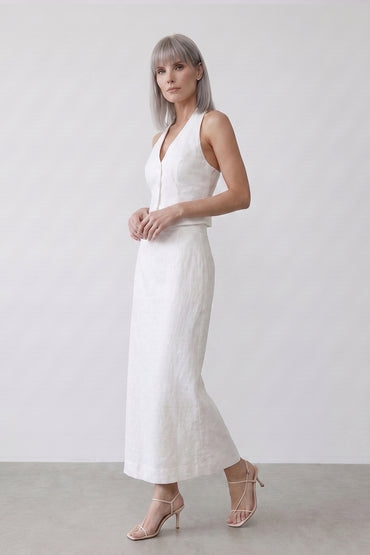 Halter Backless Tie Split Tailored Skirt Set