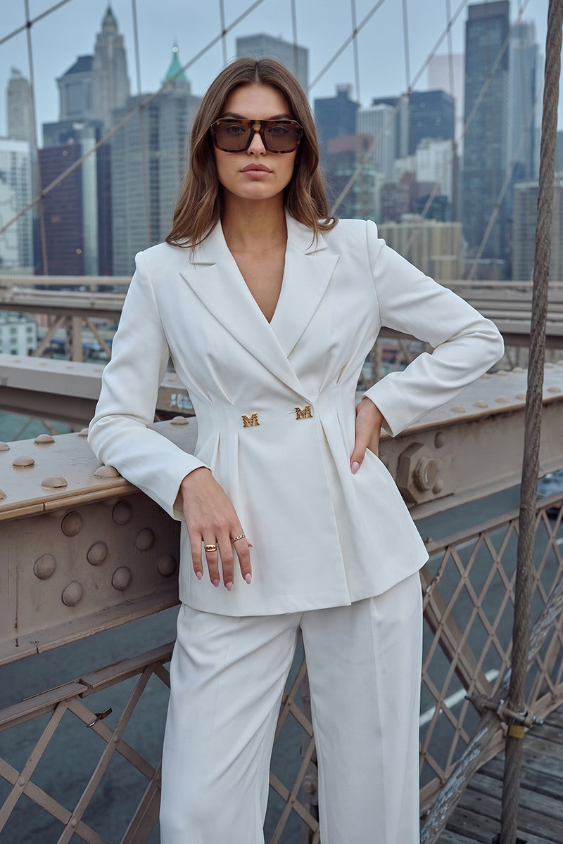 Double Breasted Pleated Wide Leg Tailored Sets