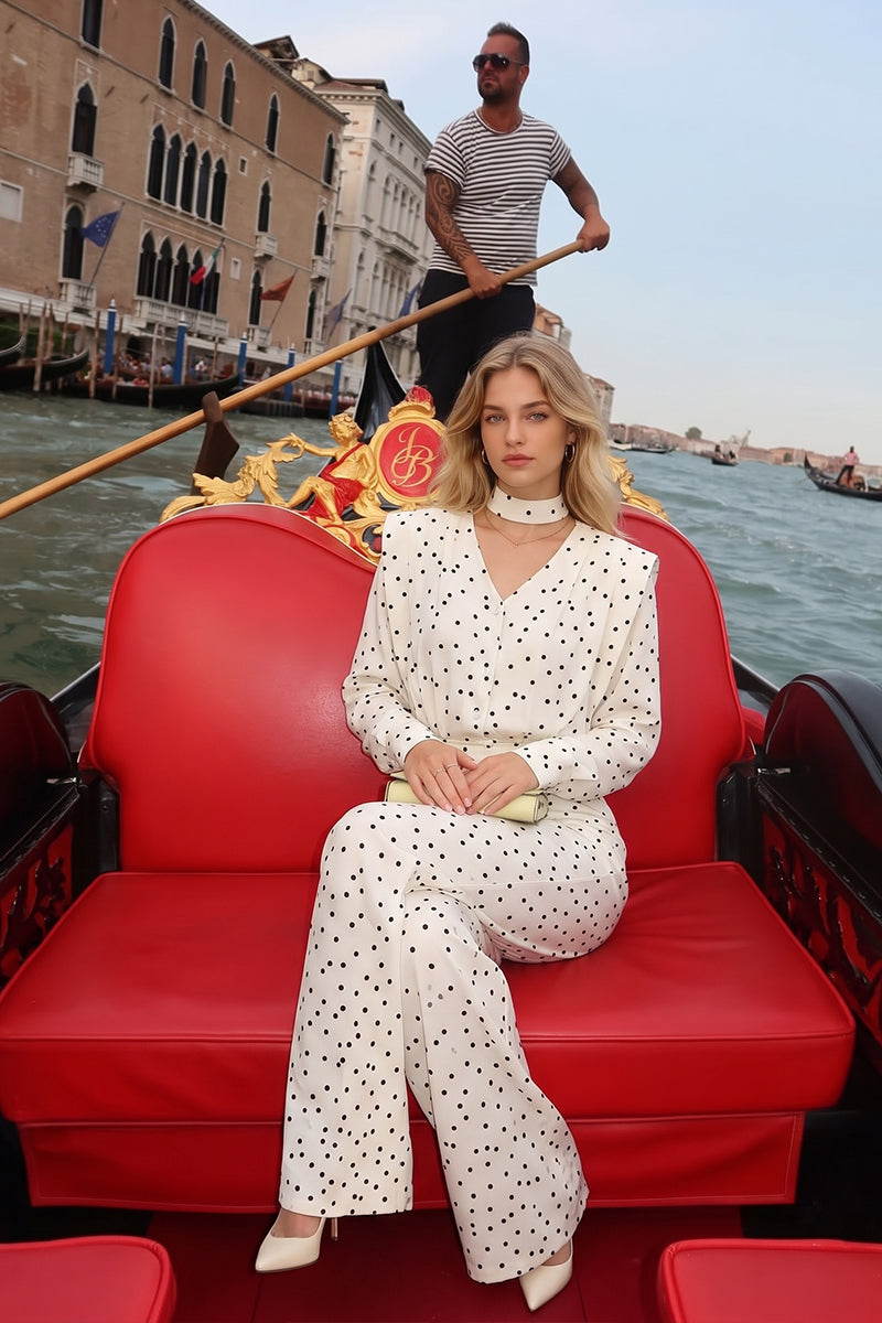 Polka Dot Long Sleeve Wide Leg Tailored Sets