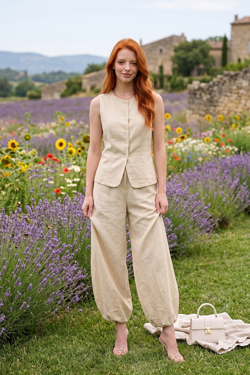 Sleeveless Button Vest Wide Leg Tailored Sets