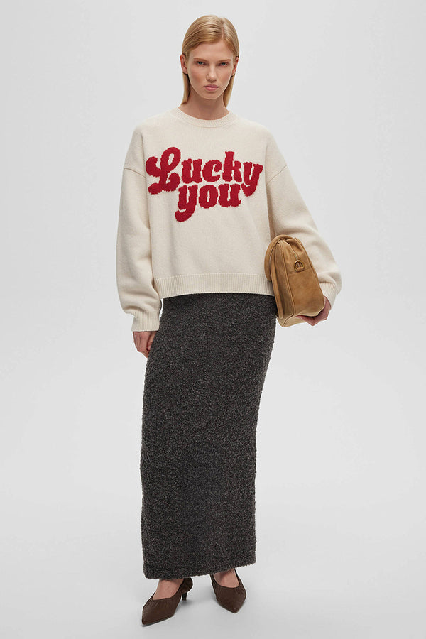 Letter Print Round Neck Knit Sweater