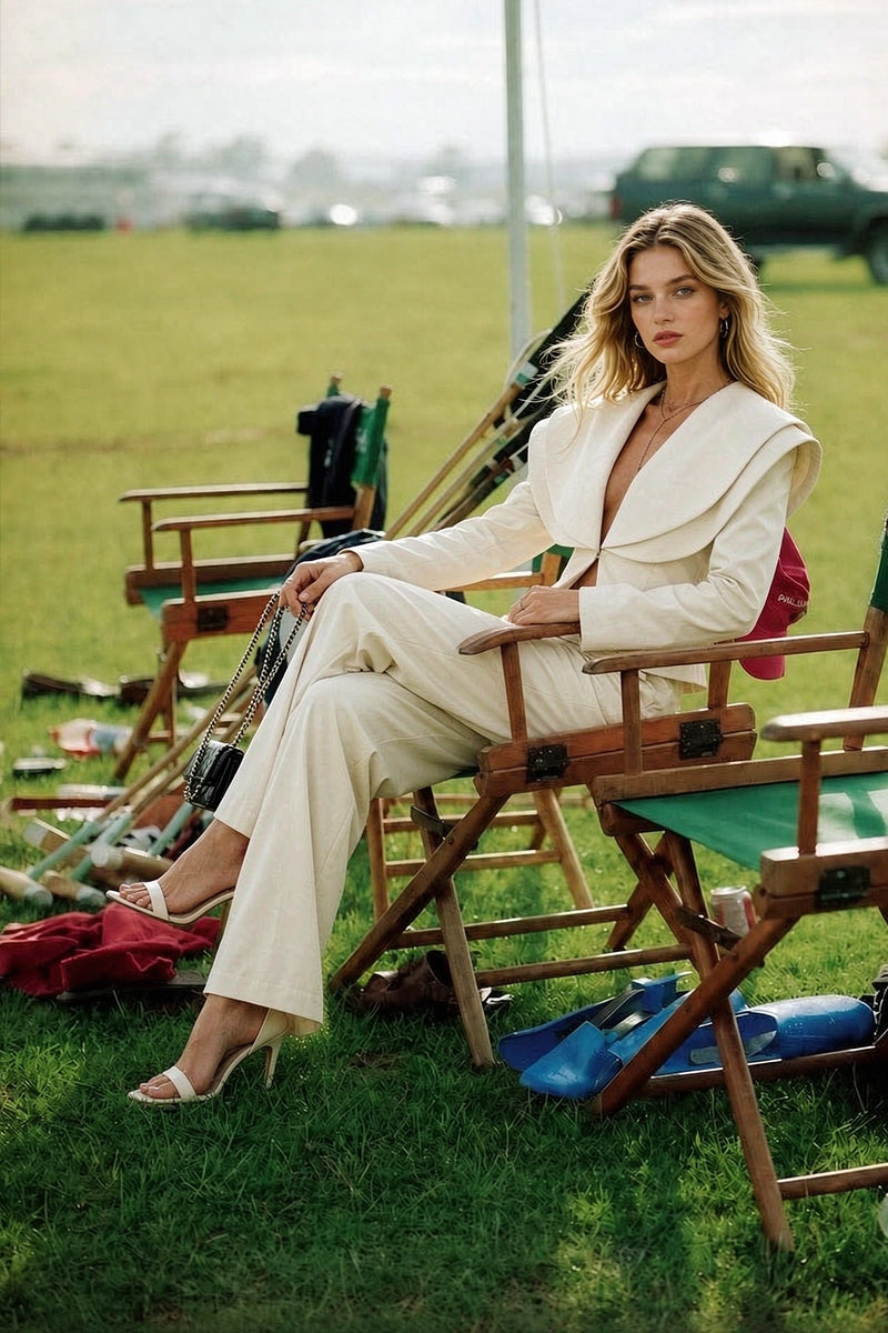 Wide Lapel Suit Pant Set Dinner Elegant