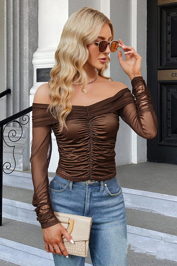 Ruched Front Foldover Off Shoulder Top