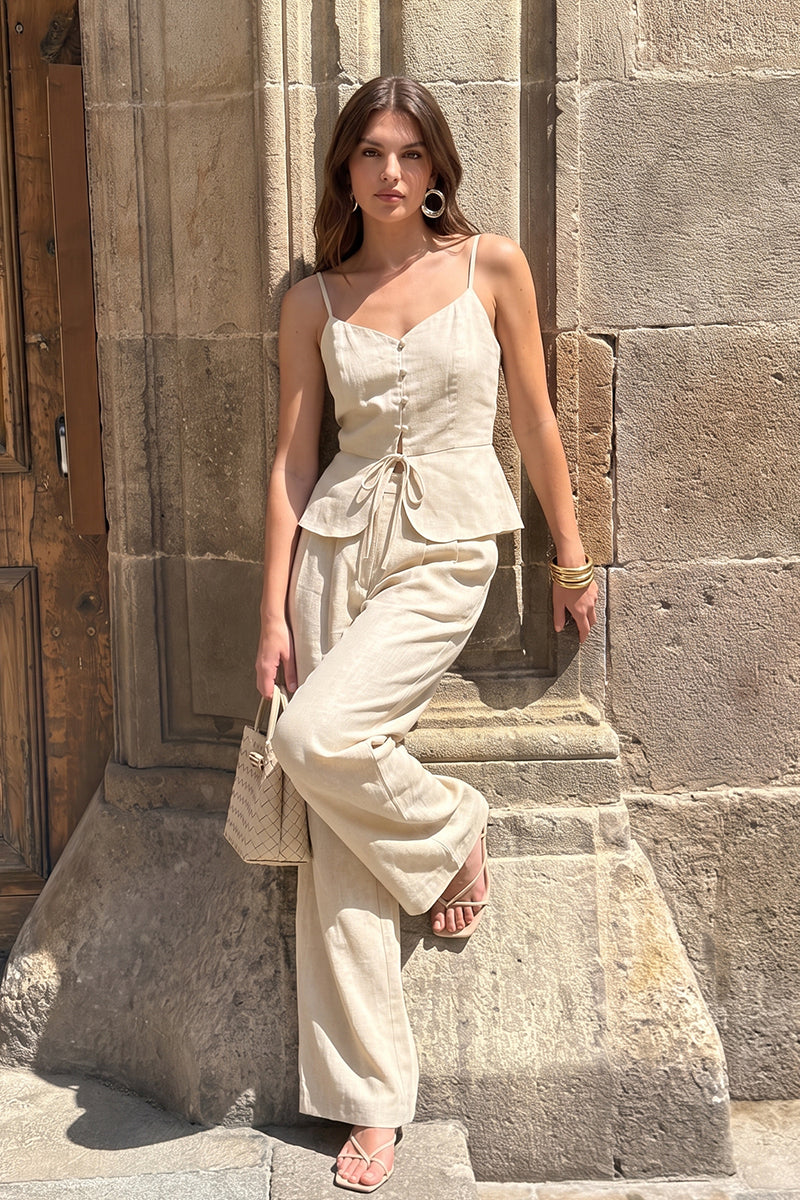 Linen Camisole Peplum Wide Leg Tailored Pant Sets