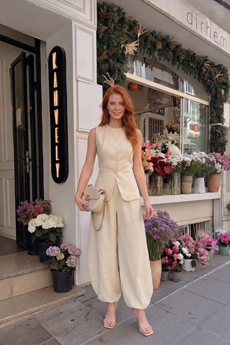 Sleeveless Button Vest Wide Leg Tailored Sets