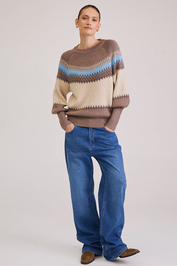 Geometric Pattern Round Neck Retro Sweater