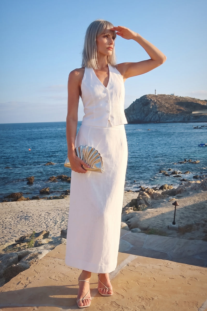 Halter Backless Tie Split Tailored Skirt Set