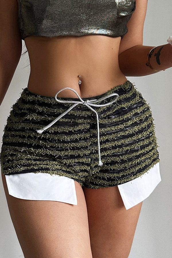 Drawstring Waist Striped Split Shorts